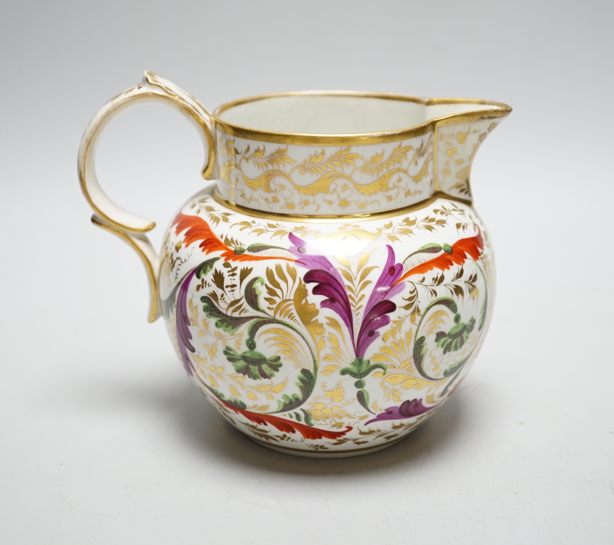 A Derby gilt and enamel jug, c.1800, 15cm